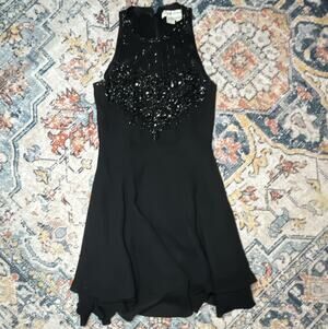Vintage Peak Evening Black Fit & Flare High Neck Sleeveless Beaded Dress 4